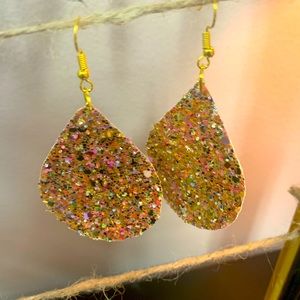 Faux leather pink glitter earrings large